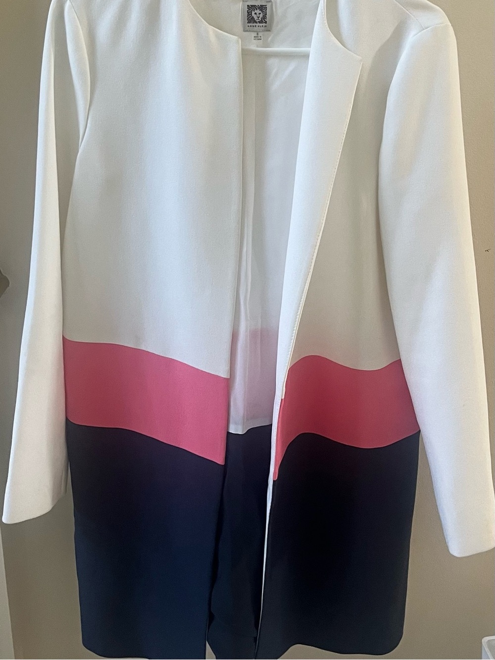 Colorblock Open-Front Blazer Jacket in White, Pink & Navy